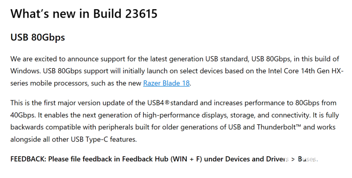 Win11最新测试版加入USB4 v2.0支持 支持80Gbps高速