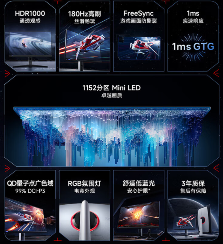 Redmi显示器G Pro 27开启预售 千分区Mini LED仅1999元