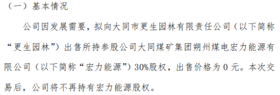 宏力再生拟以0元向更生园林出售所持参股公司宏力能源30%股权