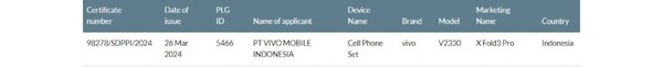 vivo X Fold3 Pro有望面向全球市场推出 已获印度认证