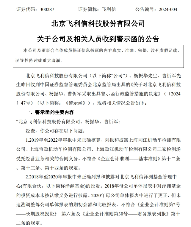 一度跌近19%！飞利信连续6年收年报问询函