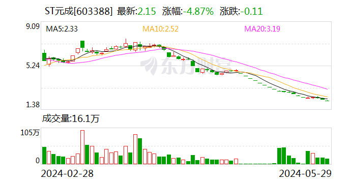 ST元成：控股股东的质押股票可能存在平仓风险