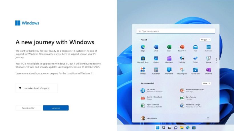 微软推出全屏弹窗提醒 Win10 用户升级 Win 11：支持与不支持设备获不同提醒