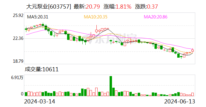 大元泵业：可转债转股价格调整为21.29元/股