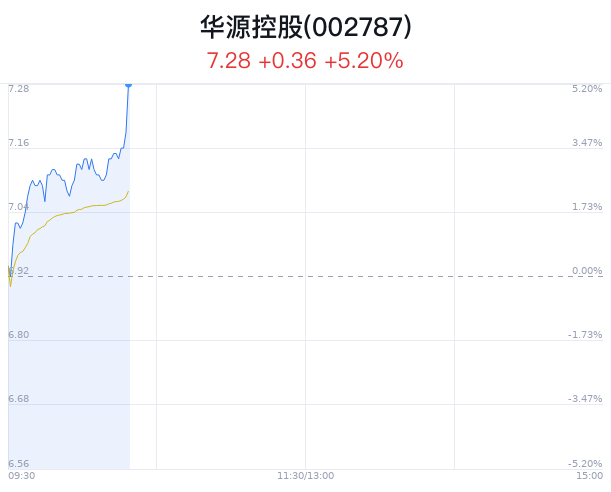 华源控股上涨5.20% 主力净流入15万元