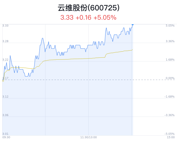 云维股份上涨5.05% 主力净流入增加