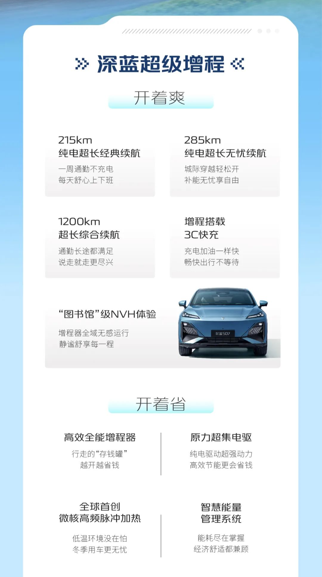 华为乾崑 ADS SE 加持，深蓝 S07 汽车核心配置公布：综合续航最长 1200km、全系后轮驱动