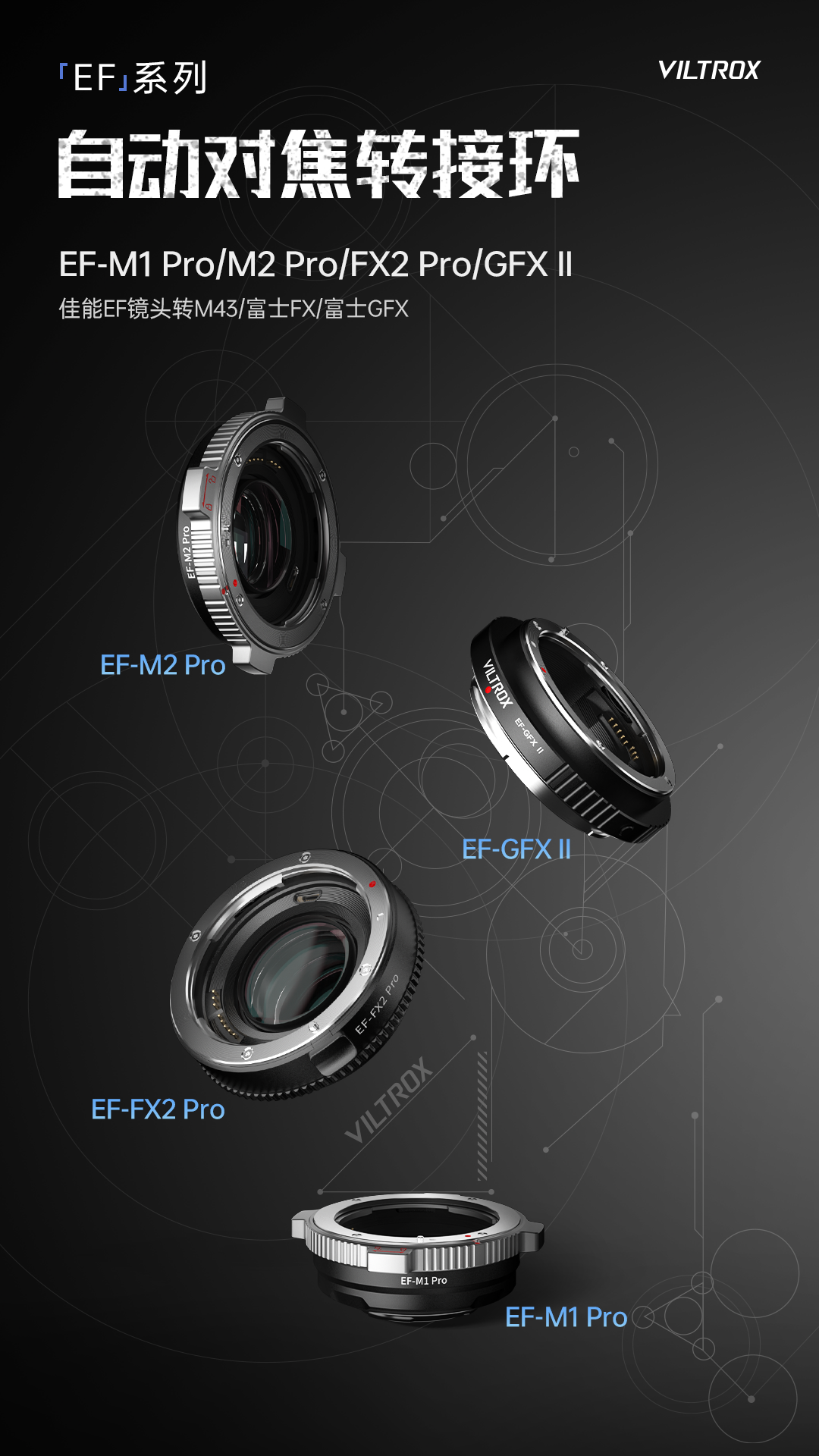唯卓仕推出佳能 EF 镜头转 M43 / 富士 FX / 富士 GFX 自动对焦转接环，820 元起